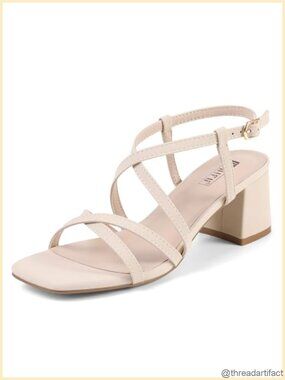 IDIFU Women's Low Block Heel Sandals Square Toe Slingback Dressy Heels